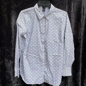 Ann Taylor Blue & White Polka Dot / Striped Long Sleeve Button Down Blouse